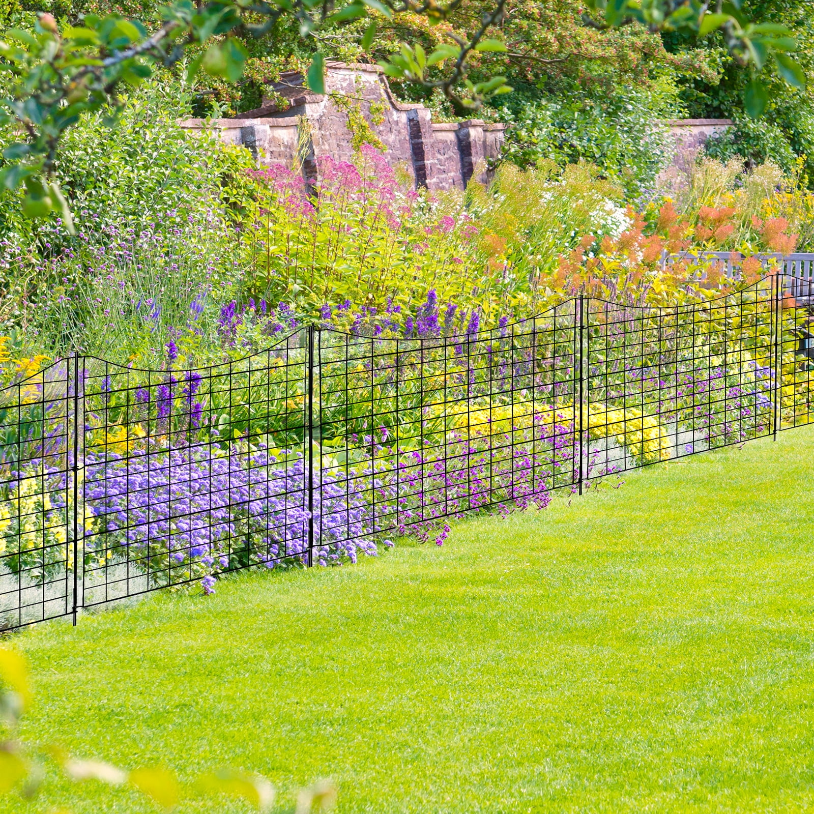 ZephyPaws 36"x39" 5-Panel Metal Garden Fence No Dig Decorative Animal Barrier, Rustproof Steel Landscape Border Fencing for Yard Lawn Patio Flower Bed Protection, Black