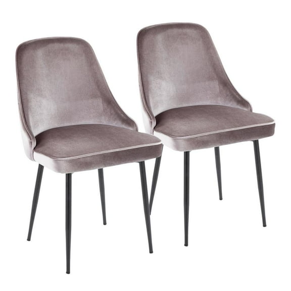 LumiSource Black Metal, Silver Velvet Marcel Dining Chair - Set of 2