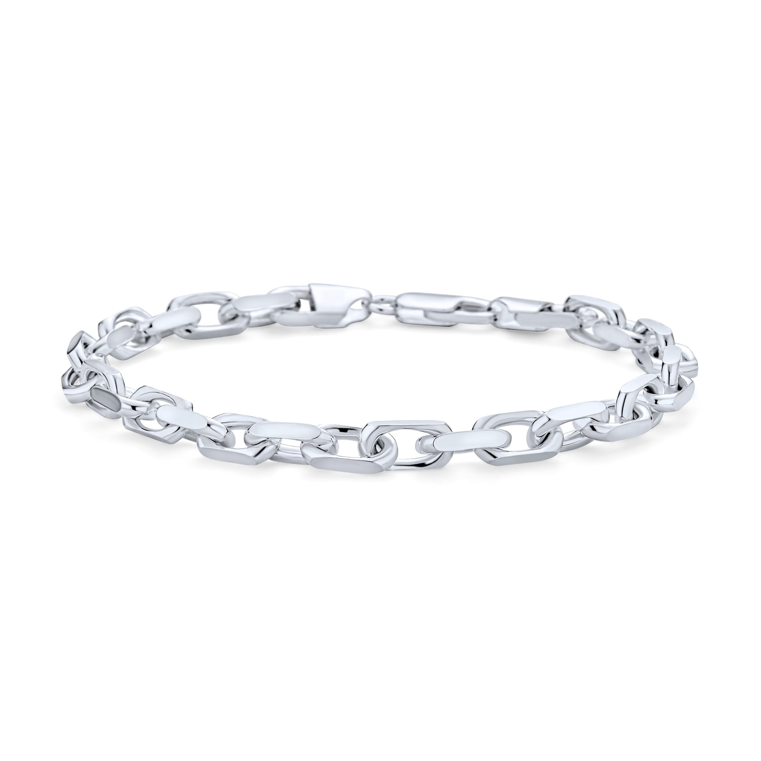 アクセサリー Silver Heavy Anchor Link Chain Bracelet Mens 5MM Thick Solid Heavy .925 Sterling Silver Anchor Oval