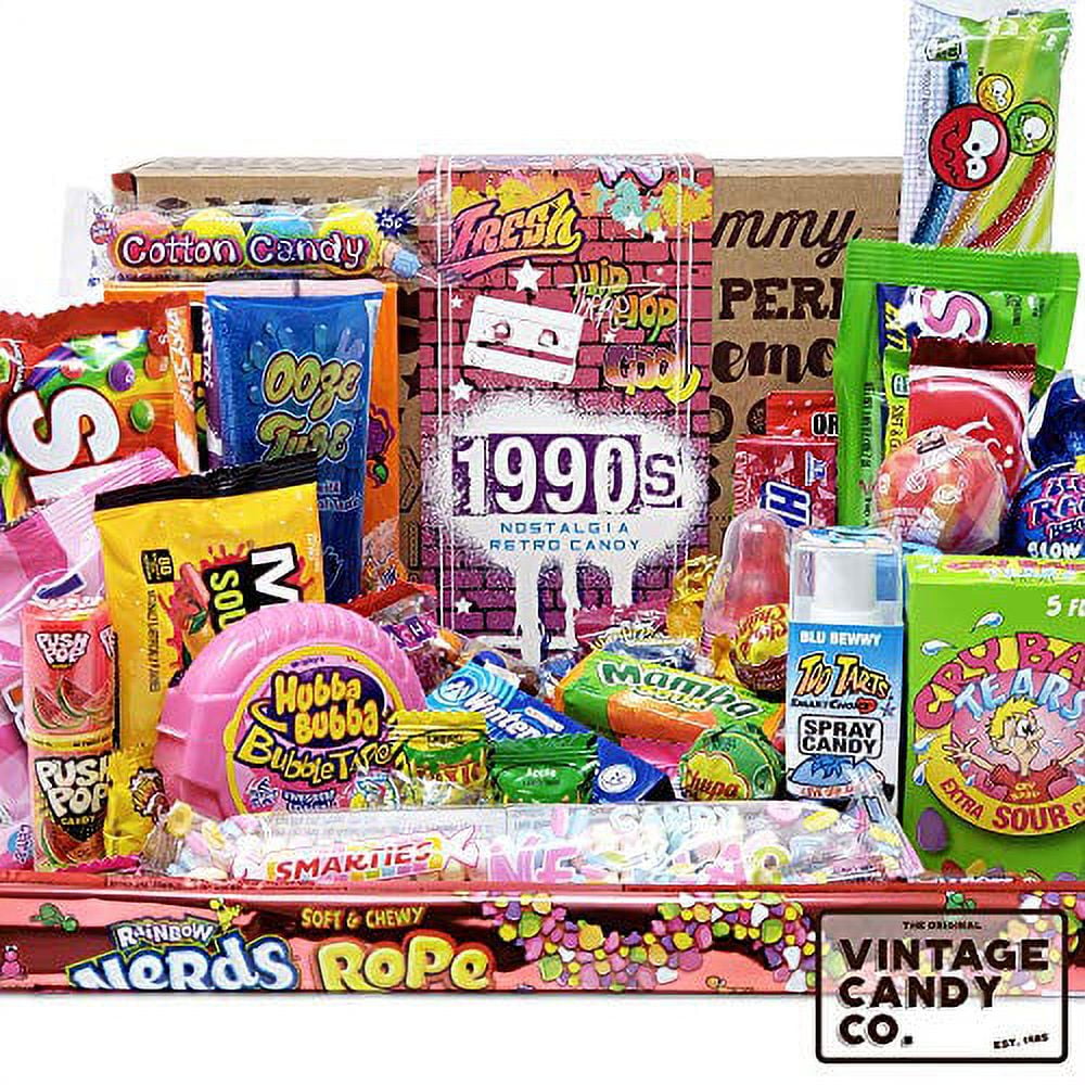 VINTAGE CANDY CO. 1990s RETRO CANDY GIFT BOX 90s Nostalgia Candies Flashback NINETIES Fun Gag Gift Basket PERFECT 90s Candies For Adults College Students Men or Women Kids Teens Walmart