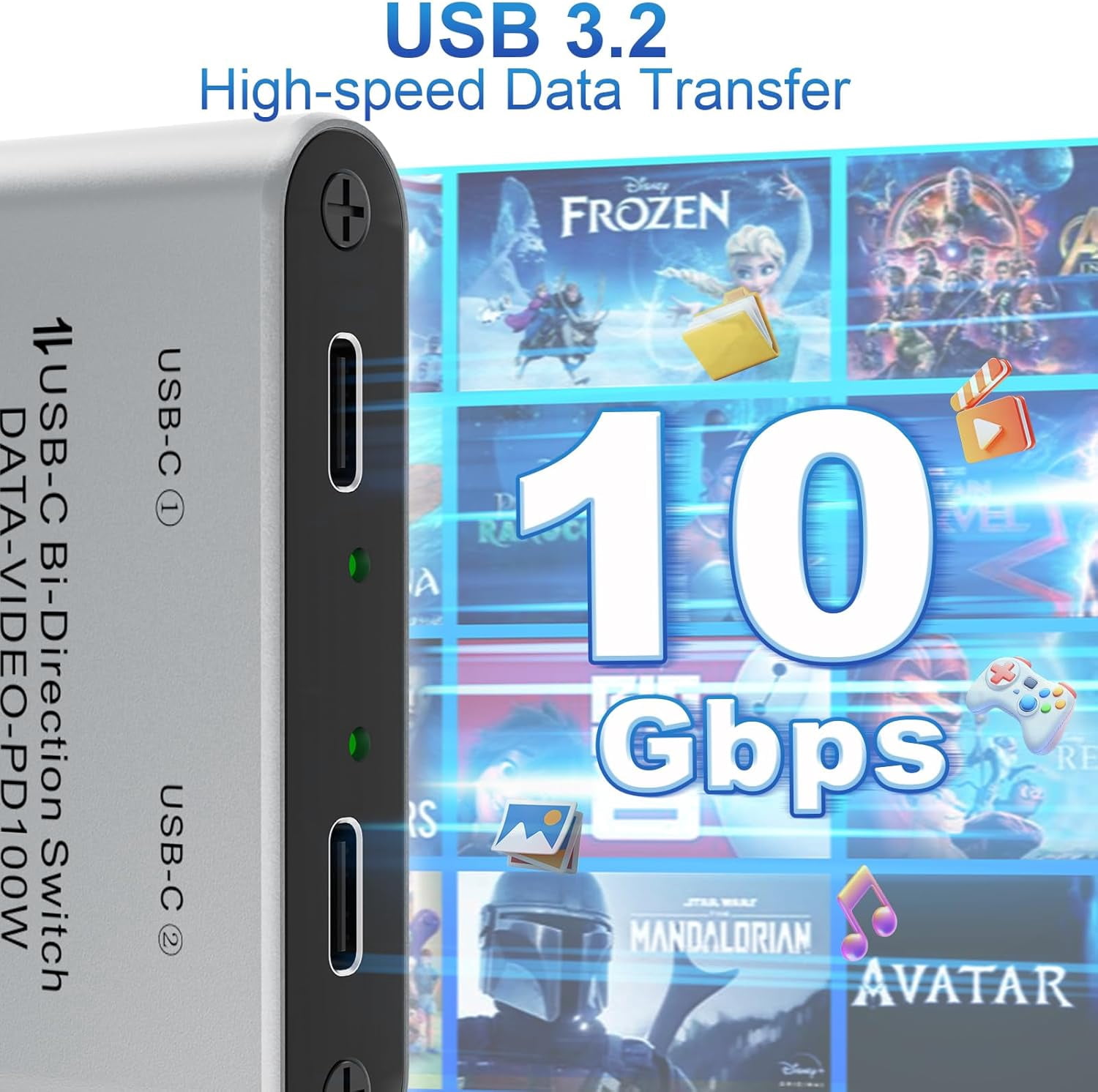 8K USB C Switch Bi-Directional, USB C KVM Switcher 8K@60Hz/4K@144Hz Video, 100W Power Delivery, 10Gbps Data Transfer – Includes Power Cable