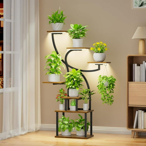 Plant Stand Indoor with Grow Light, 47" Corner Plant Stand for Indoor Plants, 7 Tiered Tall Plant Shelf Indoor Flower Stand, Plant Rack Holder for Living Room, Balcony, Garden, Patio