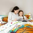 thumbnail image 5 of Feelyou Watercolor Basketball Child Queen Comforter Set, Cartoon Stars Graffiti Bedding Sets, Est Sleep Sports Reversible Bedding Comforter Set, Lightweight Room Decor, 3-Piece, 5 of 8