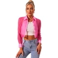 thumbnail image 1 of Blusa delantera con botones para mujer, dobladillo con lazo, cuello en punto, malla, camisa de manga larga transparente, top Rosa Caliente M, 1 of 6