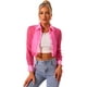thumbnail image 1 of Blusa delantera con botones para mujer, dobladillo con lazo, cuello en punto, malla, camisa de manga larga transparente, top Rosa Caliente M, 1 of 6