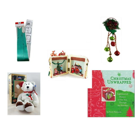 Christmas Fun Gift Bundle [5 Piece] - Myco's Best Pull Bows Set of 10 - Festive Holly Berry & Pinecone Door Knob Jingler - Santa's Here Story House Resin Figurine - Limited Treasures  Edition