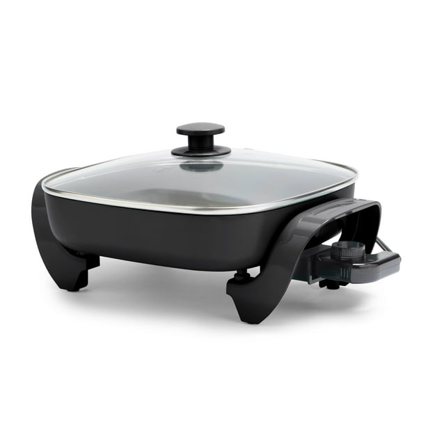 Sartén eléctrica cuadrada GreenLife de 30 cm y 5 cuartos de galón, tapa de vidrio ventilada, interior de cerámica antiadherente sin PFAS, control de temperatura ajustable, asas frías al tacto, calenta