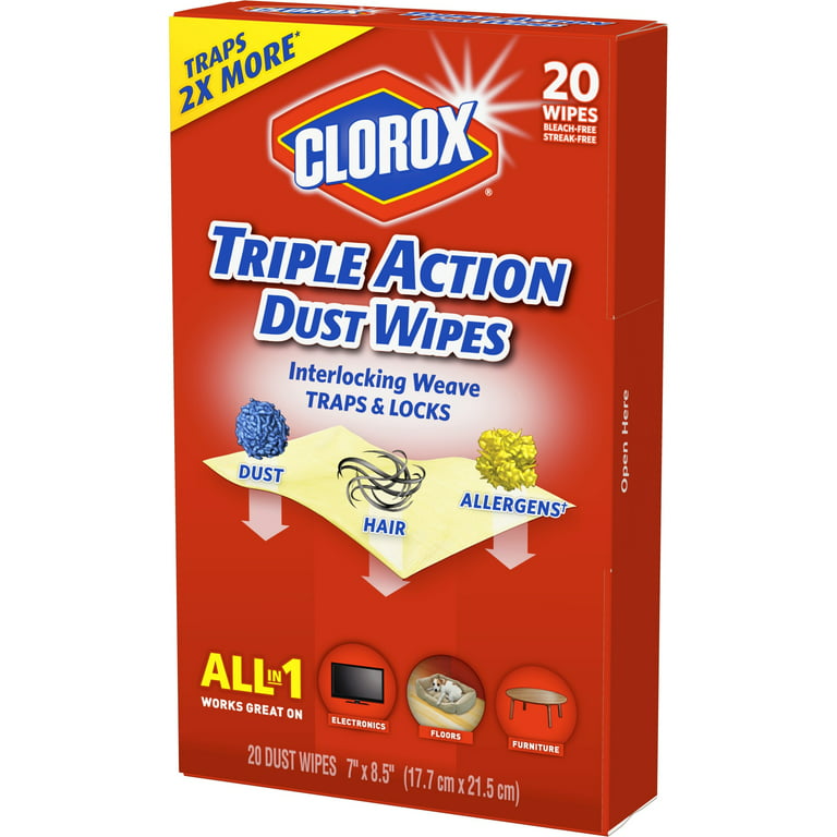 Clorox Triple Action Dust Wipes, Bleach Free Cleaning Wipes - 20 Count