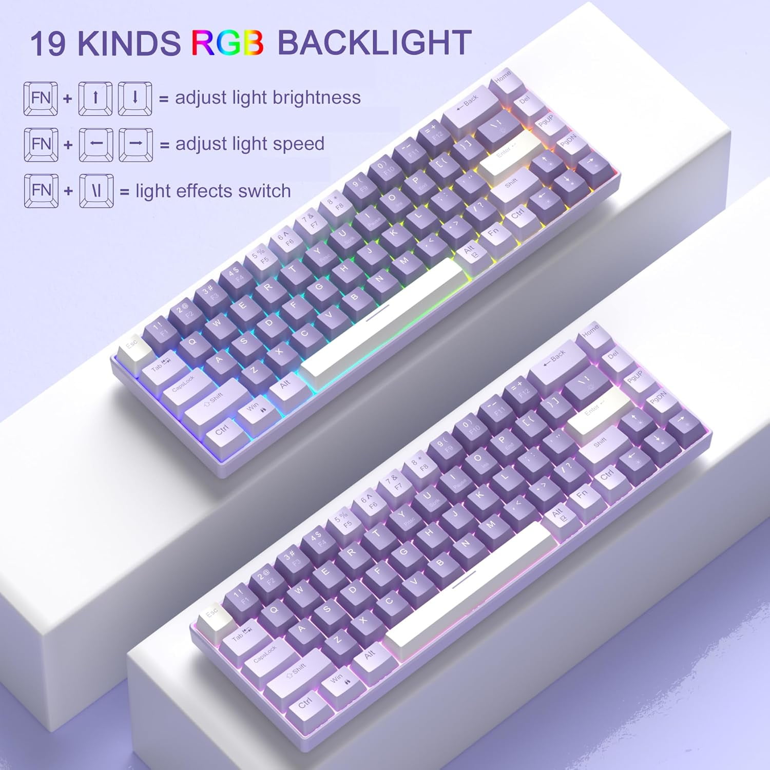 Portable 60% Mechanical Gaming Keyboard, MK-Box LED Backlit Compact 68 Keys Mini Wired Office Keyboard