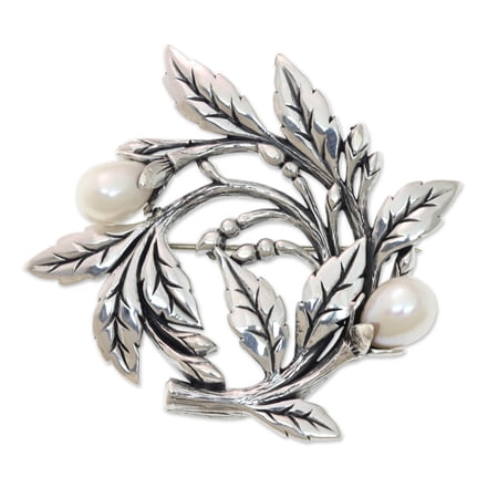 NOVICA Cultured freshwater pearl brooch pin, 'Budding Cotton'