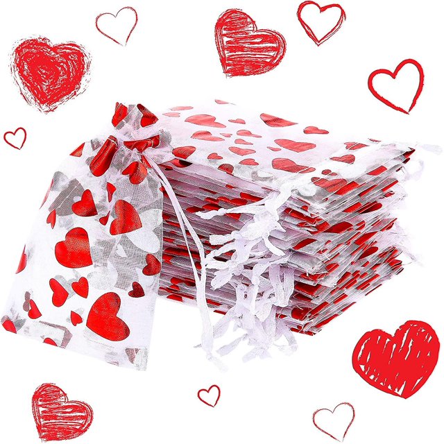80 Pieces Heart Candy Bags Organza Jewelry Pouches 3.1 X 4 Inch Pouch Drawstring Bags For Jewelry Packaging Valentine's Day Wedding Festival Party Sup