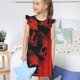 thumbnail image 4 of Balery Red And Black Abstract Skull Camisón de princesa para niñas, pijama de algodón con mangas abullonadas, suave y bonito.-Small, 4 of 6