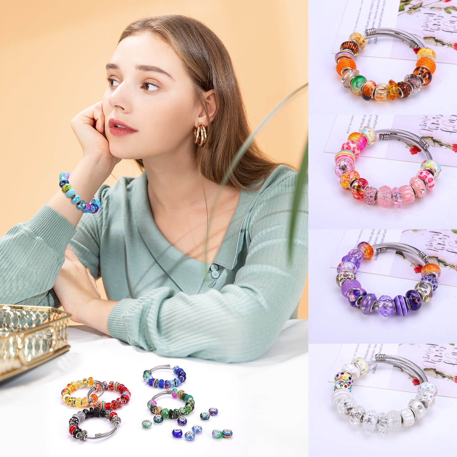 AIPRIDY Rhinestone Loose Beads, Multicolor, 240 Pieces, Includes Korean Style Inner Flower Beads