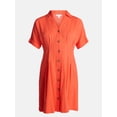 thumbnail image 6 of Time and Tru Women's Linen Pleated Waist Fit And Flare Mini Shirt Dress, Sizes XS-XXXL, 6 of 6