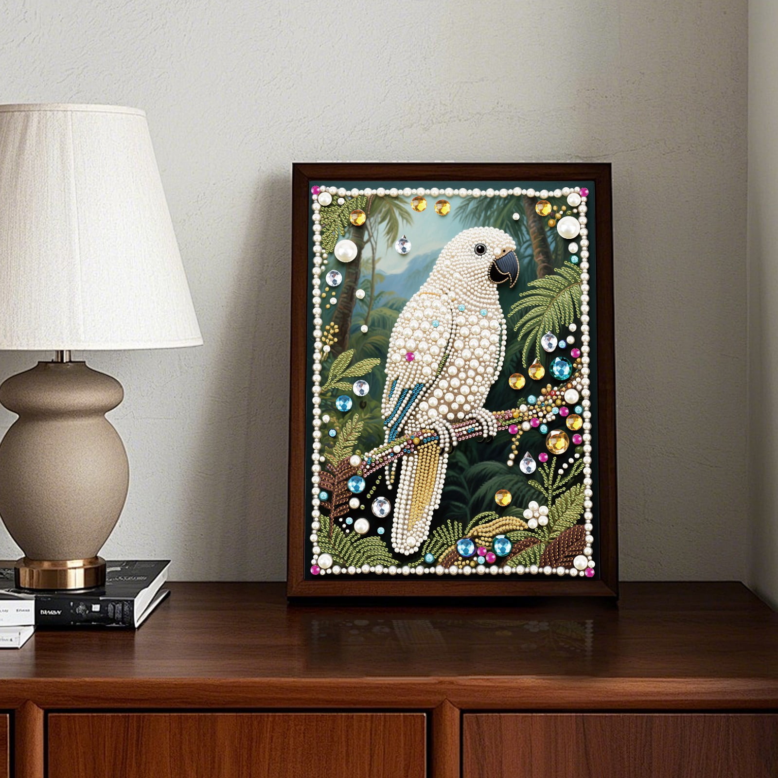 FLOPESN 4PCS Parrots DIY Gemstone Pearl Painting Kit - 9.84x13.78 Inch Frameless Colourful Canvas Art for Adults, Stress Relief Craft & Home Wall Decor