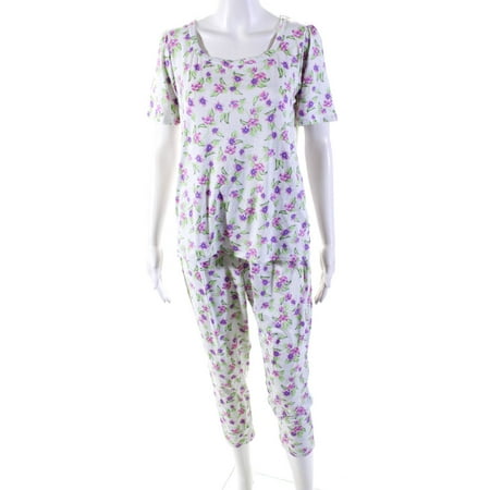 

You Say Womens Floral Print Sleep Set - White Floral Vine Size S