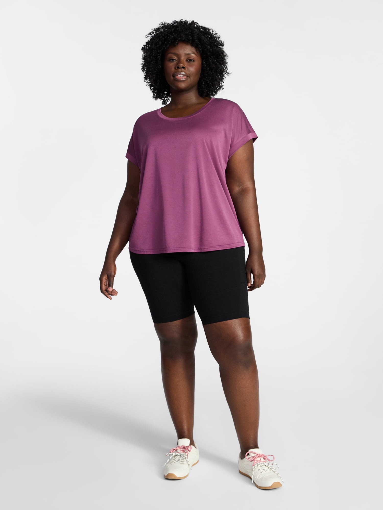 Terra & Sky Women’s Plus Scoop Neck Tunic Tee with Short Sleeves, Sizes 0X-5X