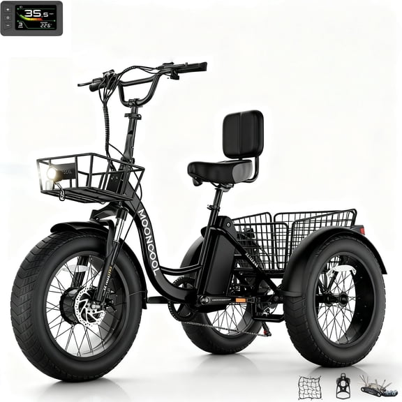 MOONCOOL All-Terrain Electric Tricycle for Adults, 1100w Motor 48V 14.5Ah Battery,7-Speed 20" x 4.0" Fat Tire 3 Wheel Electric Bike , 25-60 miles