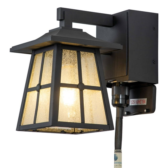 C Cattleya  1-Light Matte Black Aluminum Outdoor Wall Light with Built-In GFCI Outlets