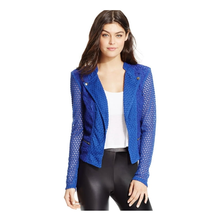 Material Girl Womens Illusion Sleeve Motorcycle Jacket Blue XX Small Walmart