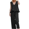 thumbnail image 4 of Cagogo Women's 2 Piece Outfits Sleeveless Tank Top Wide Leg Pants Set Casual Boho Beach Summer Loose V Neck Tops Flowy Pants Lounge Travel Matching Tracksuits, Black 2XL, 4 of 9