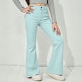thumbnail image 6 of OOOUM Girls High Waist Flare Pants Stretch Fabric Slim Fit Bootcut Jeans Casual Daily Fashion Outdoor Relaxed Denim Bottoms Mint Green2 9-10 Years, 6 of 7