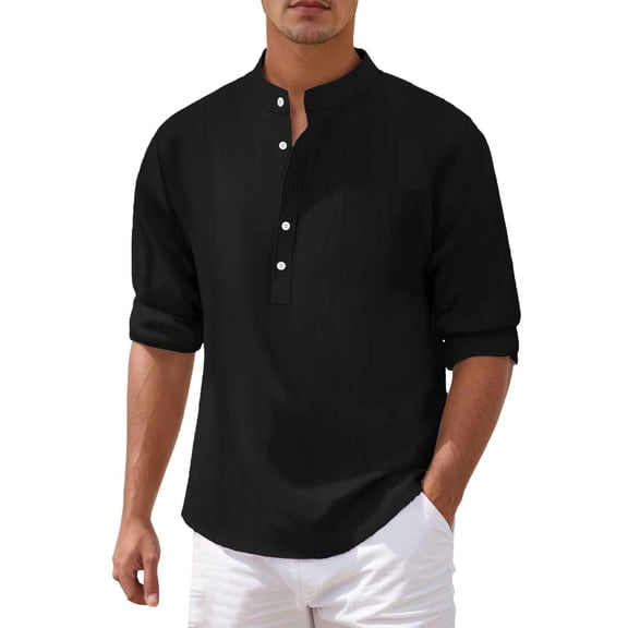 Afdoent Shirt For Men Male Casual Slim Fit Stand Collar With Chest Pocket For Everyday Wear Vacation Summer Beach Shirts