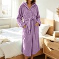 thumbnail image 3 of AHTJRT Women's Hooded Robe Long Sleeves Soft Warm Fleece Bathrobe Cozy Casual Lightweight Loungewear Home Robe Pocket Belt Bathrobe, 3 of 7