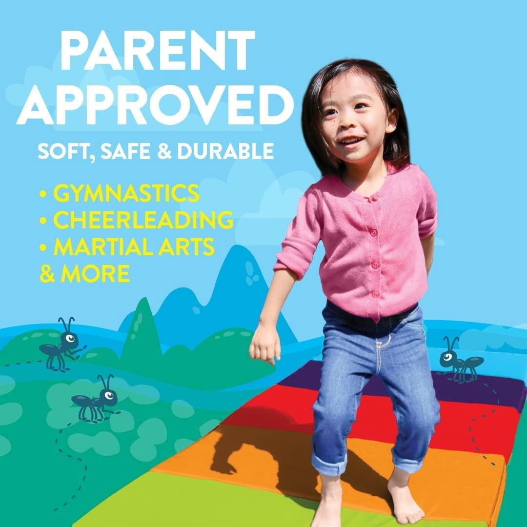 Antsy Pants Tumbling Mat – Gymnastics Mat, Easy to Clean, Sturdy, Foldable Tumbling Mat for Kids, Padded, Portable, Carrying Handle, Gymnastics Equipment for Activity Play, Original Colors