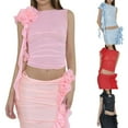 thumbnail image 5 of Fortune Women Mesh See Through Flower Ruffles Vest Sleeveless Slim Fit Crop Tops, 5 of 5