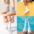 thumbnail image 4 of 5 Pairs/Pack Cute Mid Crew Socks  Kitty & Footprint Pattern Kawaii Mid Crew Sports Socks  Women‘s Socks, 4 of 6