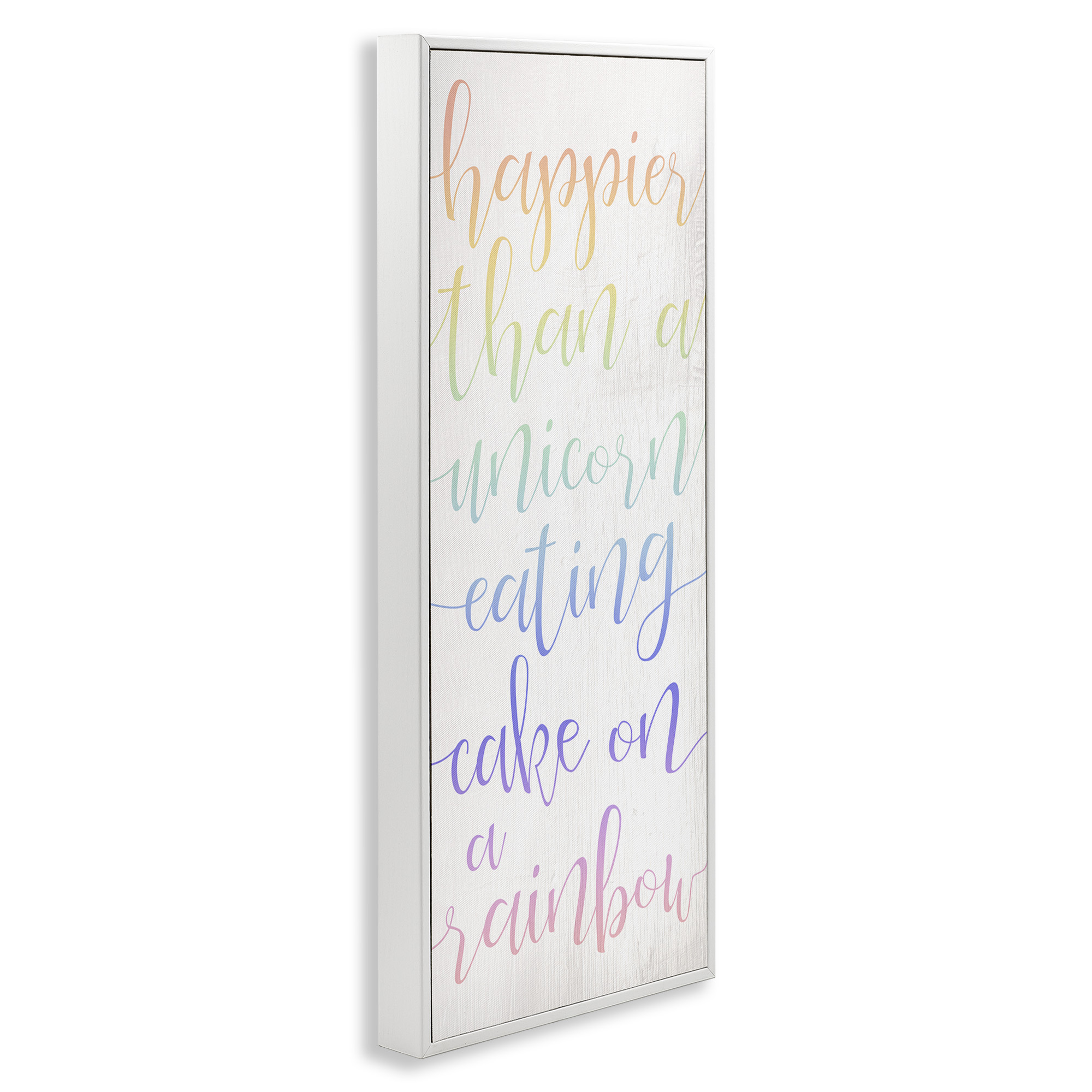 Stupell Industries Happier Than Unicorn Humor Typography Painting White Framed Art Print Wall Art, 10 x 24