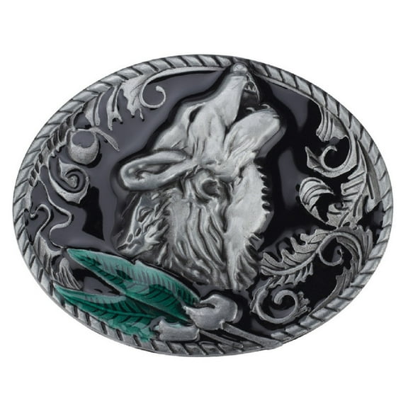 Longcreek Wolf Belt Buckle for Men, Norse Viking Wolf Head Belt Buckle, Howling Wolf Oval Belt Buckle, Punk Wolf Leaf Belt Buckle, Western Cowboy Belt Buckle, Vintage Punk Rock Belt Buckle