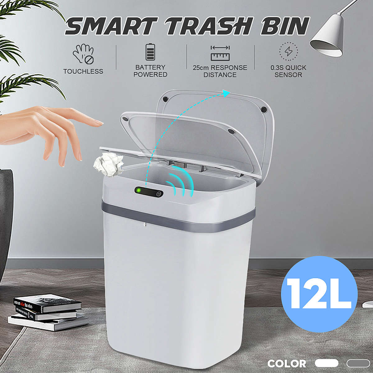 Smart Sensor Trash Can Automatic Sensor Dustbin ABS Touchless Garbage