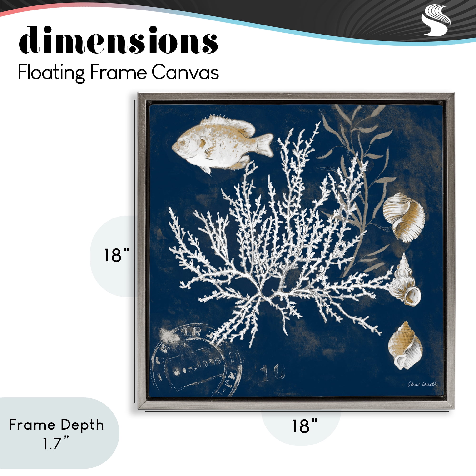 Stupell Industries Coral Medley on Blue Gray Framed Floater Canvas Wall Art, design by Lanie Loreth
