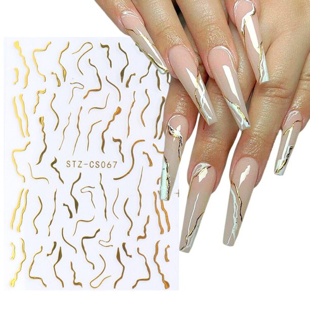 Calcomanías inspiradas en arte 3D para uñas, pegatinas de moda para uñas, línea geométrica abstracta, deslizadores adhesivos, accesorios de manicura, LASTZCS12-31