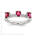 thumbnail image 5 of Solid 925 Sterling Silver Stackable Created Ruby Three Stone Ring Eternity Band Size 9, 5 of 6