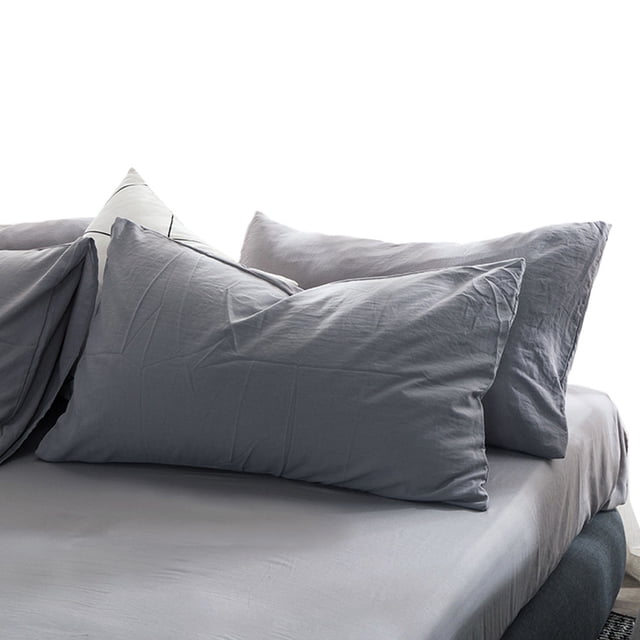 Linens Fundas de Almohada 100% Lino Francés con Bordado - Paquete de 2 - Lino Natural Lavado Color Sólido Suave Transpirable -