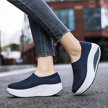 Up to 30% off  Zanvin Women s Fashion Sneakers Clearance Shoes for Women Non Slip Running Shoes Plus Size Breathable Mesh Sports Shoes Thick Soled Shoes  Dark Blue  Size 8.5