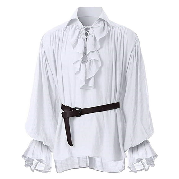 Afdoent Men's Shirts Male Vintage Style Tie Puff Sleeve Long Sleeve Top Shirt Casual Vacation Top