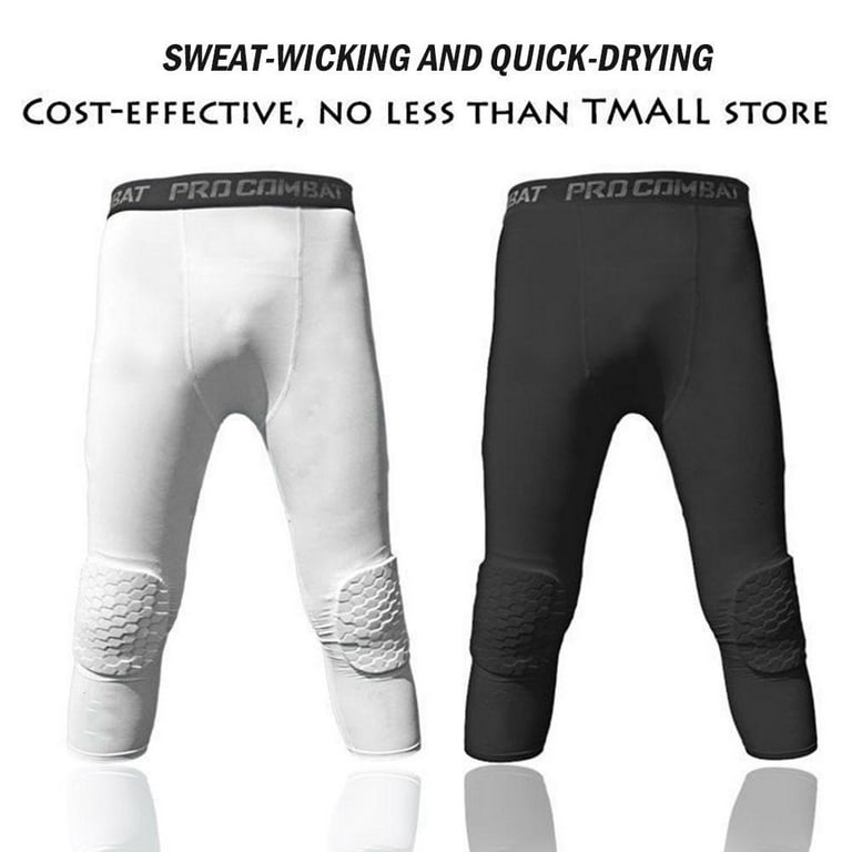 Men's Safety Anti-Collision Pants Basketball Training 3/4 Tights Leggings  With Knee Pads Protector Sports Compression Trousers W6L0