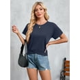 thumbnail image 2 of HOWCOME Short Sleeve Tops for Women Trendy Cropped Tee Round Neck Loose Fit Summer Casual Basic Shirts Navy Blue, 2X-Large, 2 of 6