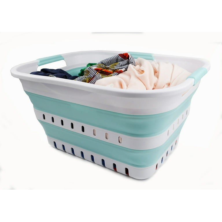 SAMMART 30L (8 gallon) Collapsible 3 Handled Plastic Laundry Basket -  Foldable Pop Up Storage Container/Organizer - Portable Washing Tub - Space