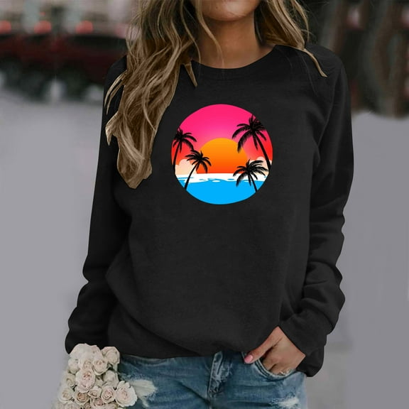 BEFOKA Womens Casual Long Sleeve Hawaii Graphic Tee Shirts 2025 Crew Neck Sweatshirts Pullover Tops for Women Trendy Winter Fall Outfits Clothes