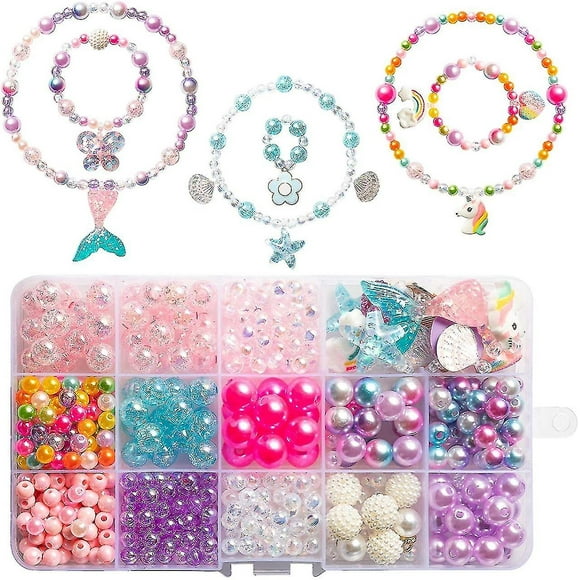 Diy Bead Jewelry Making Kit For Kids Girls With Mermaid Starfish Shell Unicorn Rainbow Butterfly Heart Pearl Charms Beads