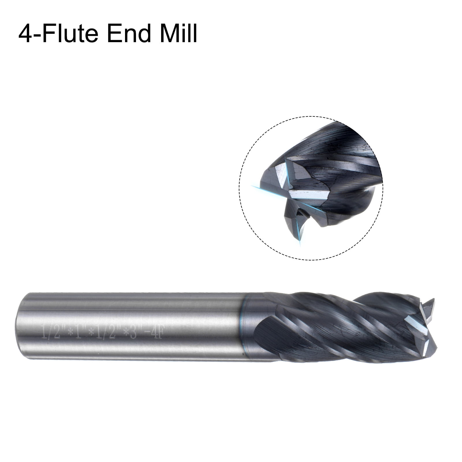 End Mill Set, 5/16" 3/8" 1/2" 4 Flutes Tungsten Steel Round Shank CNC Milling Bit