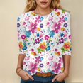 thumbnail image 2 of Womens 2025 Fall 3/4 Sleeve Crew Neck Blouse Fashion Print Casual Loose Fit Shirt Top, 2 of 6