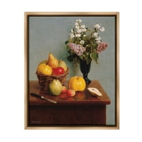 Stupell Industries Fruit & Flowers Still Life Food & Beverage Painting Brown Floater Framed Canvas Art Print Wall Art, 17 x 21
