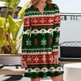 thumbnail image 5 of Women's Christmas Printed Dress Loose Fit V-Neck Casual Long Sleeve Holiday Party Dress, Flowy A-Line Vintage Style with Festive Pattern,Deep Red,Size 2XL, 5 of 5