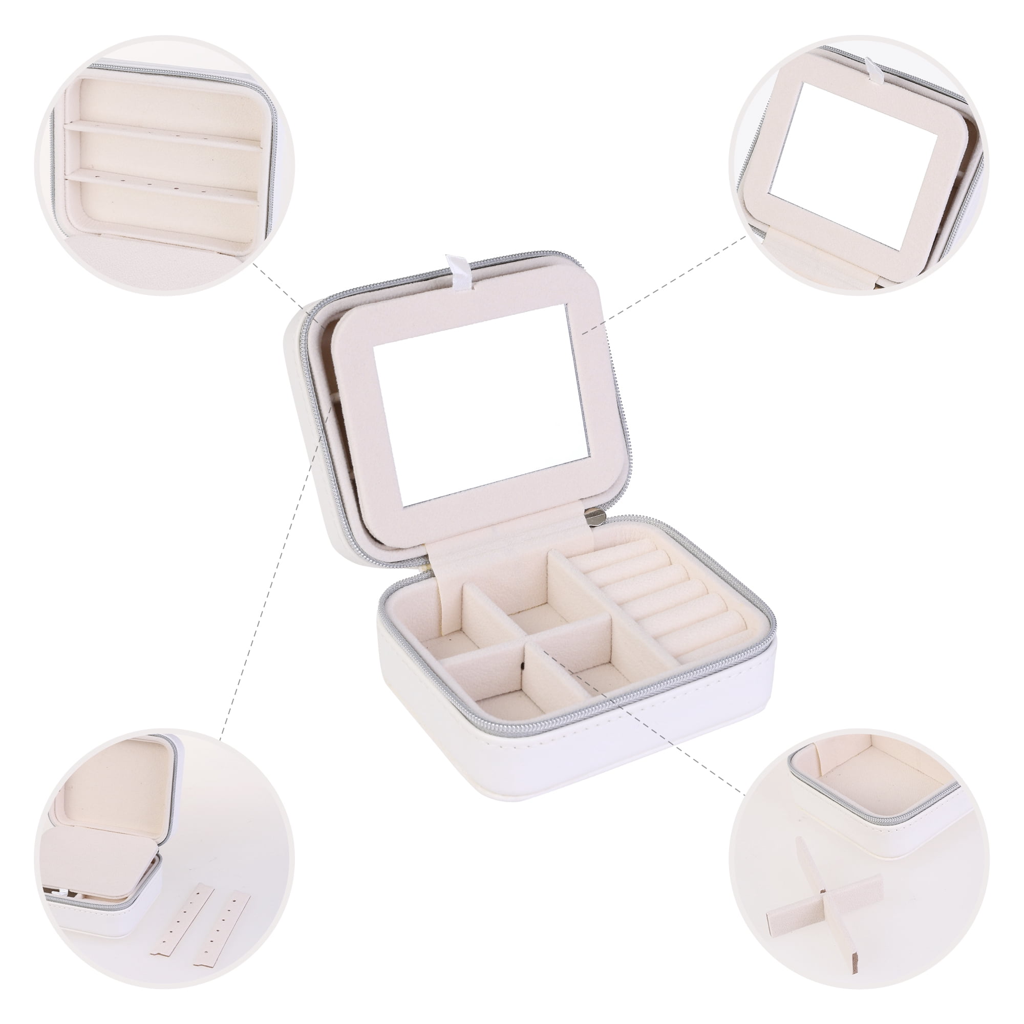 Unique Bargains Travel Jewelry Box Small Portable PU Leather Jewelry Organizer Case White
